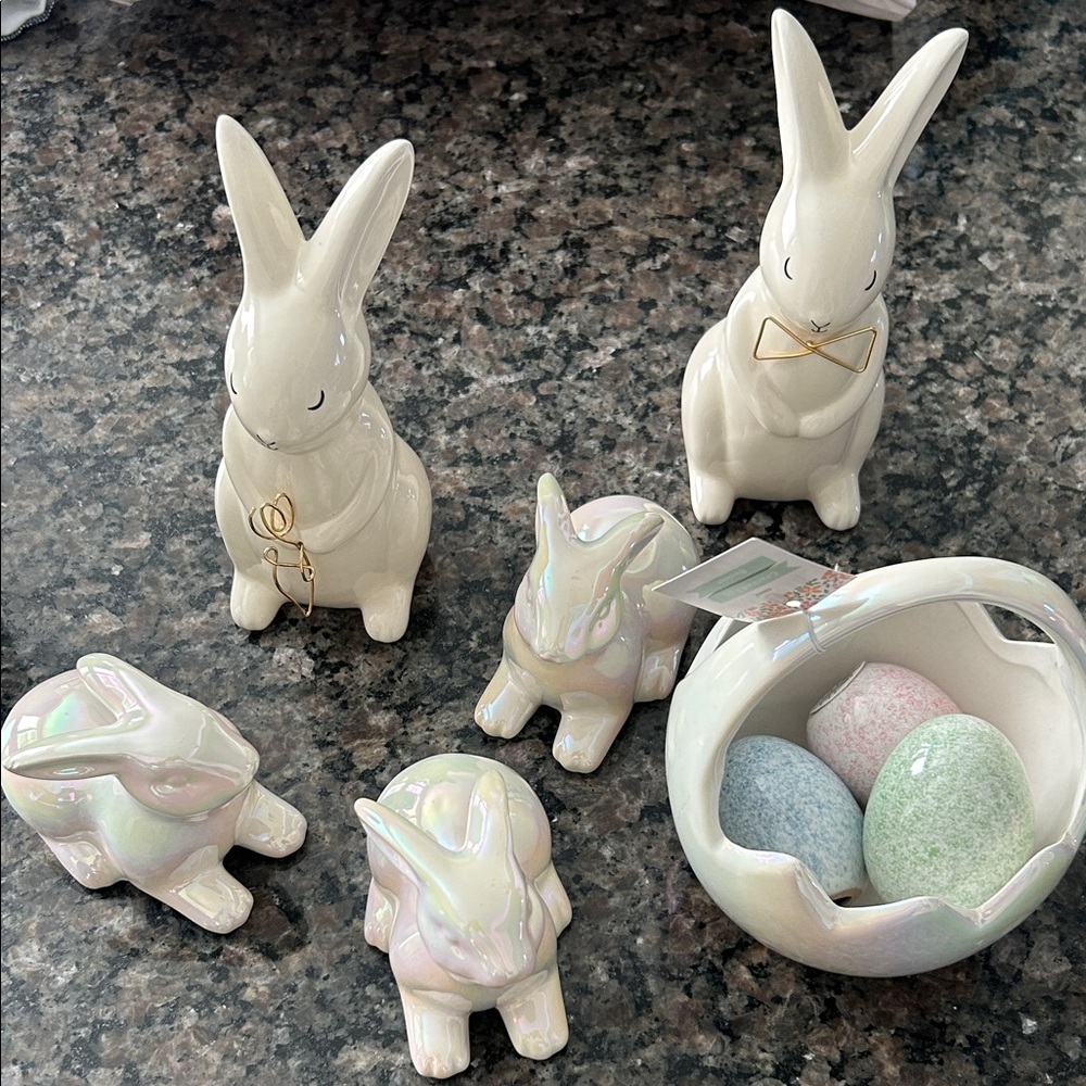Cream Ceramic Bunny Figurines Set
